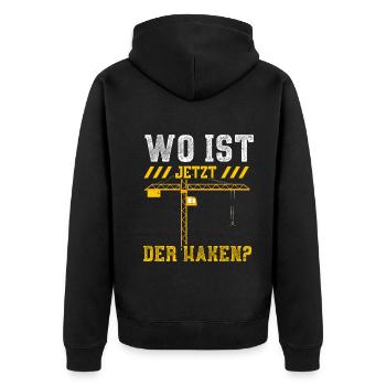 Wo Ist Jetzt Der Haken? - Unisex Premium Bio Zip Hoodie - Schwarz - Hinten - Nico (187cm)