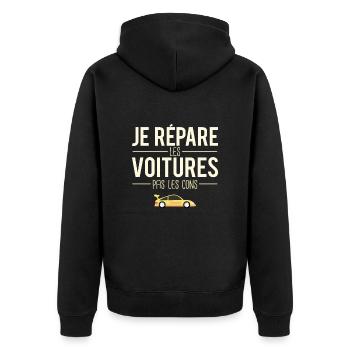 Je répare les voitures pas les cons mécanicien - Veste à capuche bio Premium Unisexe - noir - Dos - Nico (187cm)