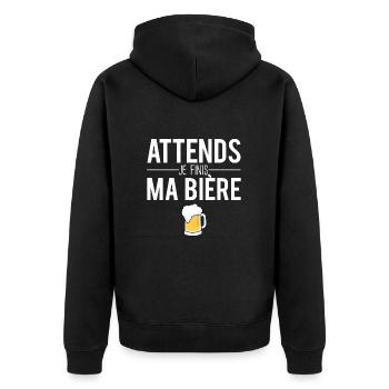 Attends je finis ma bière mousse pression humour - Veste à capuche bio Premium Unisexe - noir - Dos - Nico (187cm)