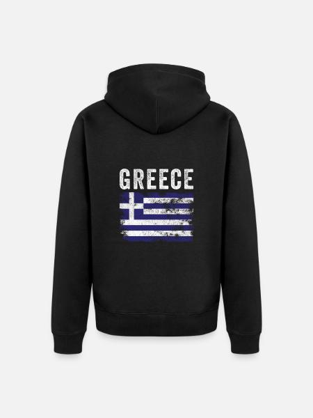 Greece Flag Distressed - Greek Flag - Unisex Premium Organic Zip Hoodie - black