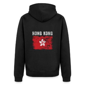 Hong Kong Flagge Vintage Hong Konger Flagge - Unisex Premium Bio Zip Hoodie - Schwarz - Hinten - Nico (187cm)