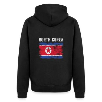 North Korea Flag Distressed - Unisex Premium Organic Zip Hoodie - black - Back - Nico (187cm)