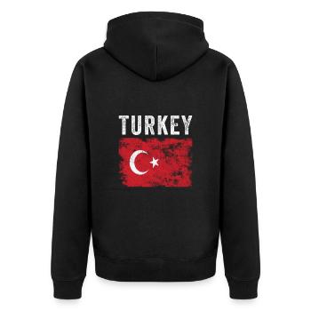 Drapeau turc en détresse - Drapeau turc - Veste à capuche bio Premium Unisexe - noir - Dos - Nico (187cm)