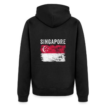 Singapore Flag Vintage Singaporean Flag - Unisex Premium Organic Zip Hoodie - black - Back - Nico (187cm)