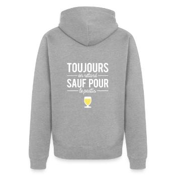 Toujours En Retard Sauf Pour Le Pastis Humour - Veste à capuche bio Premium Unisexe - gris chiné - Dos - Nico (187cm)
