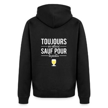 Toujours En Retard Sauf Pour Le Pastis Humour - Veste à capuche bio Premium Unisexe - noir - Dos - Nico (187cm)