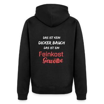 Kein dicker Bauch, ein Feinkost Gewölbe! Spruch - Unisex Premium Bio Zip Hoodie - Schwarz - Hinten - Nico (187cm)