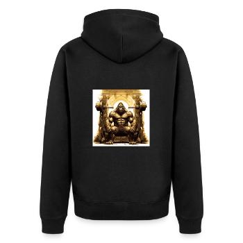 Gorilla, Affe, Antikes Fitnessgerät, Fitness - Unisex Premium Bio Zip Hoodie - Schwarz - Hinten - Nico (187cm)