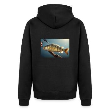 Großer Barsch Fisch am Haken - Unisex Premium Bio Zip Hoodie - Schwarz - Hinten - Nico (187cm)
