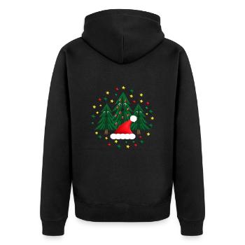 Weihnachtsmarkt Tannen mit Weihnachtsmütze. - Unisex Premium Bio Zip Hoodie - Schwarz - Hinten - Nico (187cm)