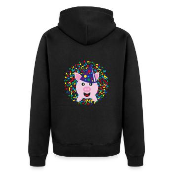 Glücksschwein zu Silvester, Neujahr oder Karneval. - Unisex Premium Bio Zip Hoodie - Schwarz - Hinten - Nico (187cm)