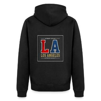 Los Angeles - Unisex Premium Bio Zip Hoodie - Schwarz - Hinten - Nico (187cm)