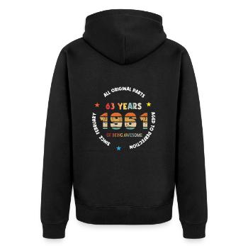63 Jahre alt Baujahr 1961 Jahrgang Februar 1961 - Unisex Premium Bio Zip Hoodie - Schwarz - Hinten - Nico (187cm)