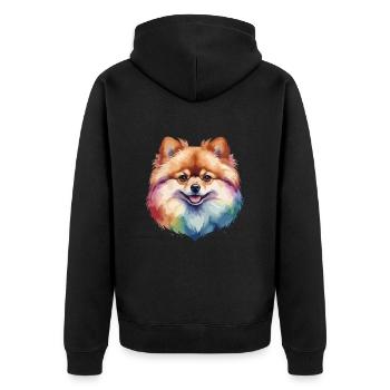 Zwergspitzer Hund bunt und niedlich - Unisex Premium Bio Zip Hoodie - Schwarz - Hinten - Nico (187cm)