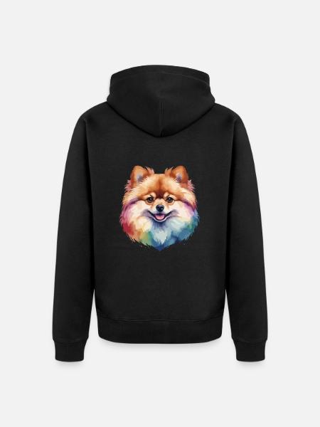 Zwergspitzer Hund bunt und niedlich - Unisex Premium Bio Zip Hoodie - Schwarz