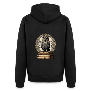 Book Owl - Unisex Premium Organic Zip Hoodie - black - Back - Nico (187cm)