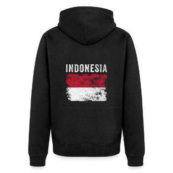 Indonesien Flagge Vintage - Indonesische Flagge - Unisex Premium Bio Zip Hoodie - Schwarz - Hinten - Nico (187cm)