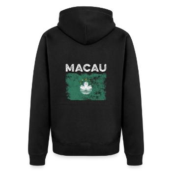 Macau Flag Distressed - Macanese Flag - Unisex Premium Organic Zip Hoodie - black - Back - Nico (187cm)