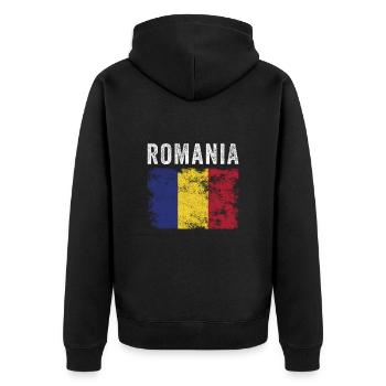 Drapeau roumain en détresse - Drapeau roumain - Veste à capuche bio Premium Unisexe - noir - Dos - Nico (187cm)