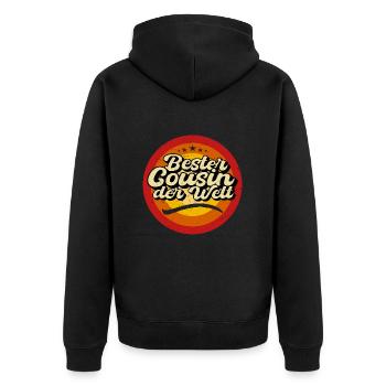 Bester Cousin Der Welt - Unisex Premium Bio Zip Hoodie - Schwarz - Hinten - Nico (187cm)