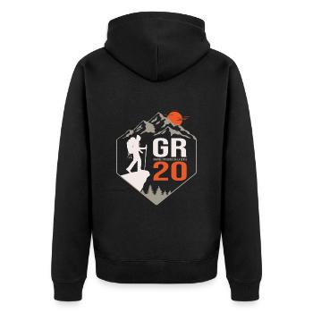 GR 20 Korsischer Wanderweg GR 20 - Unisex Premium Bio Zip Hoodie - Schwarz - Hinten - Nico (187cm)
