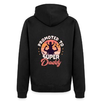 Superpapa super Papa super Papa - Unisex Premium Bio Zip Hoodie - Schwarz - Hinten - Nico (187cm)