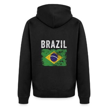 Brasilien Flagge Distressed - Brasilianische Flagge - Unisex Premium Bio Zip Hoodie - Schwarz - Hinten - Nico (187cm)