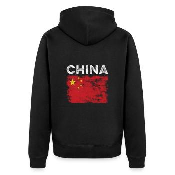 China Flag Distressed - Chinese Flag - Unisex Premium Organic Zip Hoodie - black - Back - Nico (187cm)