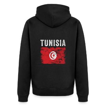 Tunesien Flagge Distressed - Tunesische Flagge - Unisex Premium Bio Zip Hoodie - Schwarz - Hinten - Nico (187cm)