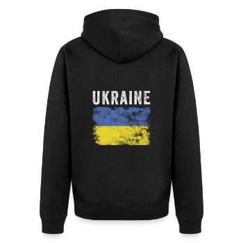 Drapeau ukrainien en détresse - Drapeau ukrainien - Veste à capuche bio Premium Unisexe - noir - Dos - Nico (187cm)