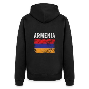 Drapeau arménien en détresse - Drapeau arménien - Veste à capuche bio Premium Unisexe - noir - Dos - Nico (187cm)