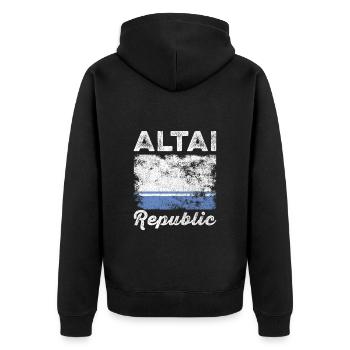 Altai Flag Distressed - Altaian Flag - Unisex Premium Organic Zip Hoodie - black - Back - Nico (187cm)