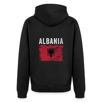 Drapeau albanais en détresse - Drapeau albanais - Veste à capuche bio Premium Unisexe - noir - Dos - Nico (187cm)