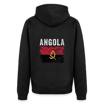 Angola Flag Distressed - Angolanische Flagge - Unisex Premium Bio Zip Hoodie - Schwarz - Hinten - Nico (187cm)
