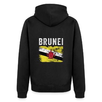 Brunei Flag Distressed - Bruneian Flag - Unisex Premium Bio Zip Hoodie - Schwarz - Hinten - Nico (187cm)