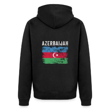 Aserbaidschan Flagge Distressed - Aserbaidschanische Flagge - Unisex Premium Bio Zip Hoodie - Schwarz - Hinten - Nico (187cm)