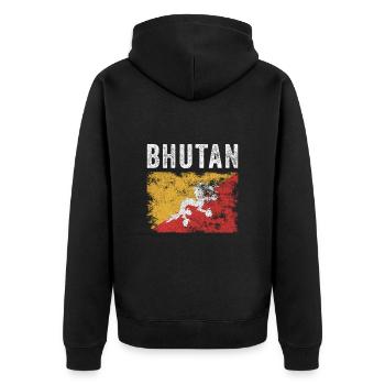 Bhutan Flag Distressed - Bhutanese Flag - Unisex Premium Organic Zip Hoodie - black - Back - Nico (187cm)