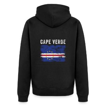 Kapverdische Flagge Distressed - Unisex Premium Bio Zip Hoodie - Schwarz - Hinten - Nico (187cm)