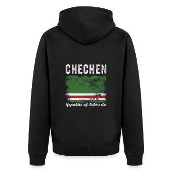 Tschetschenische Flagge Distressed - Kaukasische Flagge - Unisex Premium Bio Zip Hoodie - Schwarz - Hinten - Nico (187cm)