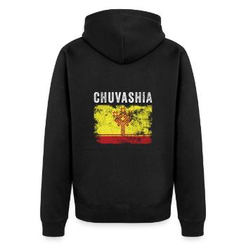 Chuvashia Flag Distressed - Chuvash Flag - Unisex Premium Organic Zip Hoodie - black - Back - Nico (187cm)
