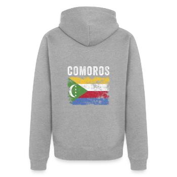Comoros Flag Distressed - Comoran Flag - Unisex Premium Organic Zip Hoodie - heather grey - Back - Nico (187cm)