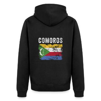 Komoren Flagge Distressed - Comoran Flag - Unisex Premium Bio Zip Hoodie - Schwarz - Hinten - Nico (187cm)