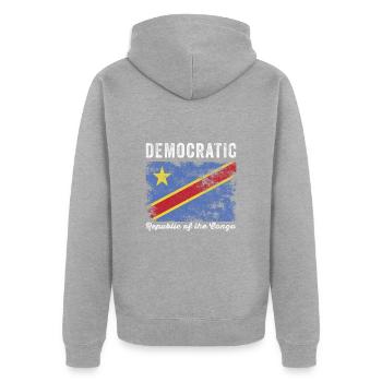 Drapeau de la République démocratique du Congo - Veste à capuche bio Premium Unisexe - gris chiné - Dos - Nico (187cm)
