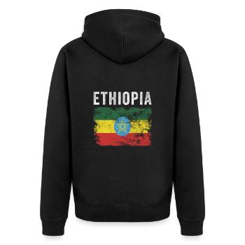 Ethiopia Flag Distressed Ethiopian Flag - Unisex Premium Organic Zip Hoodie - black - Back - Nico (187cm)