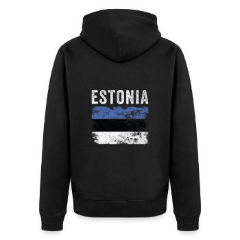 Estonia Flag Distressed - Estnische Flagge - Unisex Premium Bio Zip Hoodie - Schwarz - Hinten - Nico (187cm)