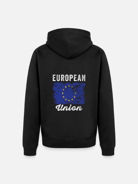 European Union Flag Distressed - Unisex Premium Organic Zip Hoodie - black