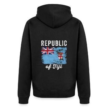 Fiji Flag Distressed - Fijian Flag - Unisex Premium Organic Zip Hoodie - black - Back - Nico (187cm)
