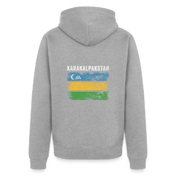 Karakalpakstan Flag Distressed - Unisex Premium Organic Zip Hoodie - heather grey - Back - Nico (187cm)