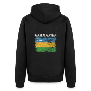 Karakalpakstan Flag Distressed - Unisex Premium Organic Zip Hoodie - black - Back - Nico (187cm)