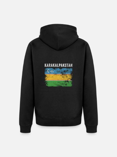 Karakalpakstan Flag Distressed - Unisex Premium Organic Zip Hoodie - black